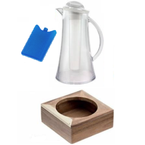 set caraffa in policarbonato con base in acacia e mattonella refrigerante